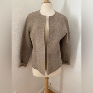 Eileen Fisher Collarless Taupe Wool Cashmere  Nylon blend Jacket Coat Blazer